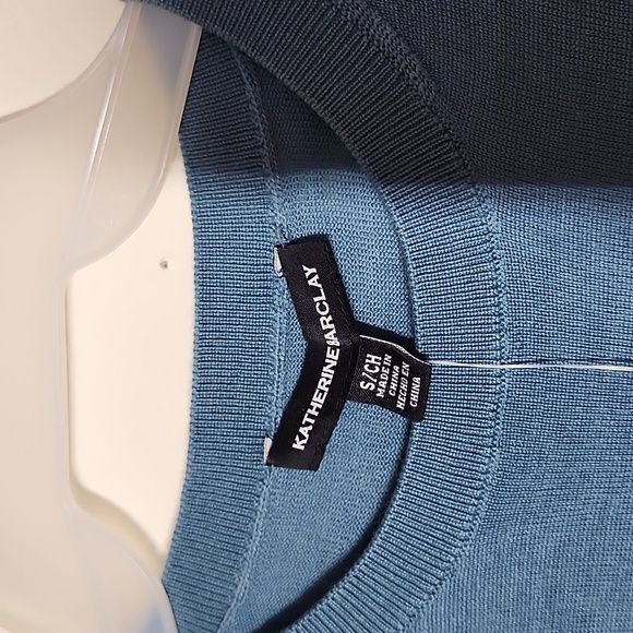 Kathrine Barclay teal crewneck merino wool sweater lightweight. Womens small - Picture 5 of 6